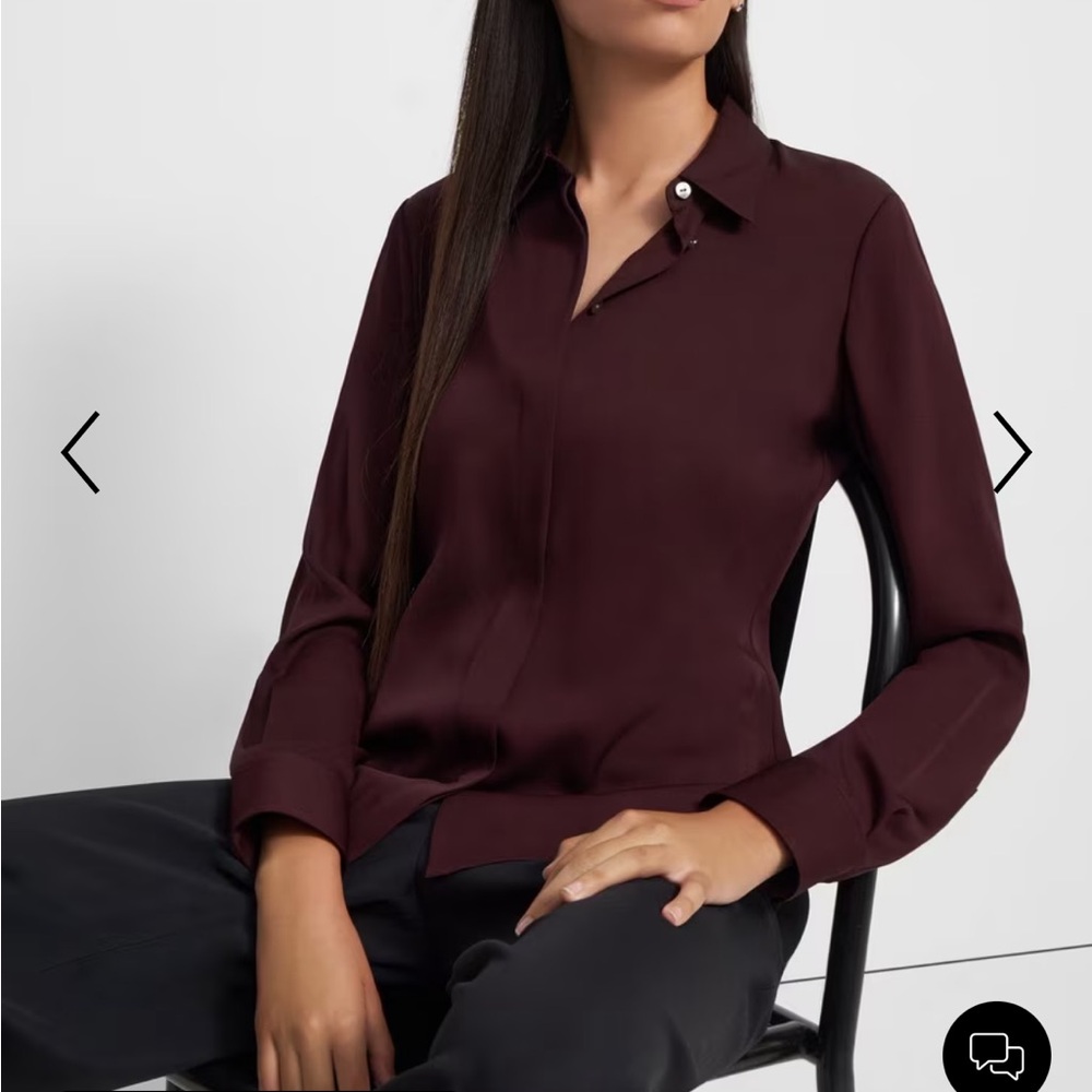 Theory Burgundy Silk Blouse